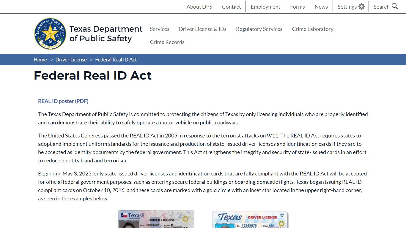 Federal Real ID Act - Texas Department of Public Safety
