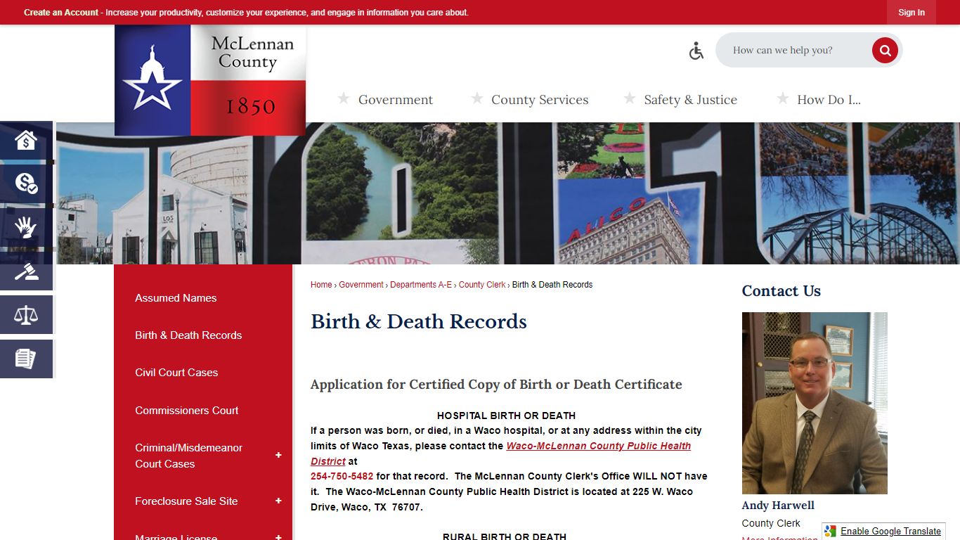 Birth & Death Records | McLennan County, TX